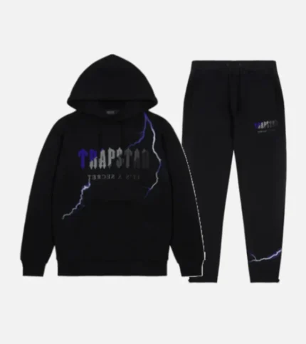 Trapstar Chenille Decoded Tracksuit in Black, matching set with chenille patch detailing