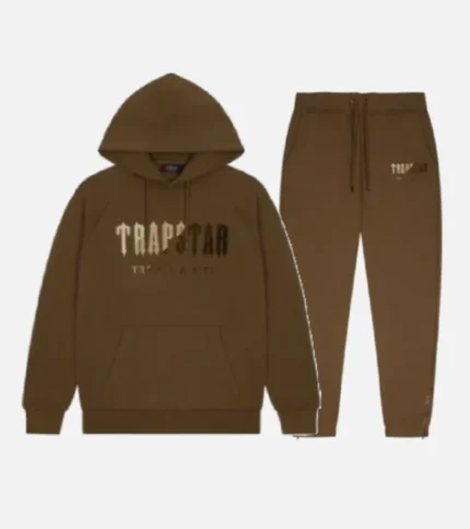 Trapstar Tracksuit Australia – Chenille Decoded Tracksuit in Brown with raised chenille patch detail