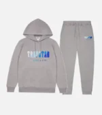 Trapstar Tracksuit Australia – Chenille Decoded Tracksuit in Gray with raised chenille patch detail
