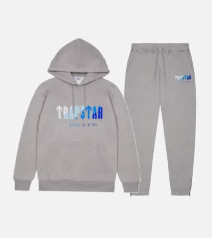 Trapstar Tracksuit Australia – Chenille Decoded Tracksuit in Gray with raised chenille patch detail