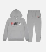 Trapstar Tracksuit Australia – Chenille Decoded Tracksuit in Grey/Red with raised chenille patch detail