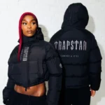 Trapstar Jacket Australia – Decoded Quilted Jacket With Hood in Black, textured build