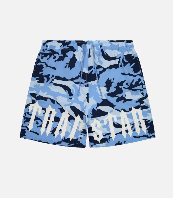 Trapstar-Irongate-Shorts-Blue-Camouflage Trapstar Shorts Australia – Irongate Shorts in Blue Camouflage with arch detailing