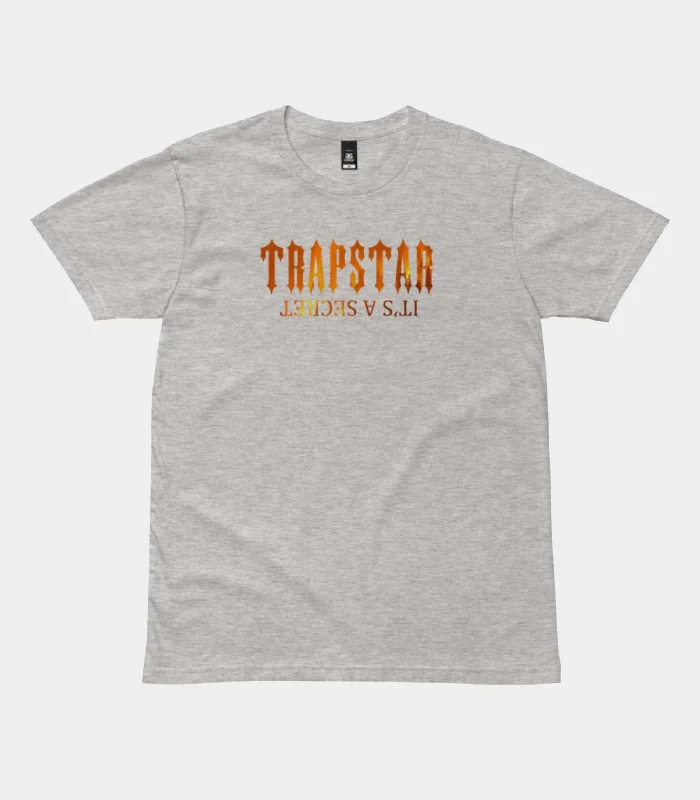 Trapstar-Its-A-Secret-Fire-T-Shirt-Gray Trapstar T-shirt Australia – It's A Secret Fire T-Shirt in Gray with signature graphic
