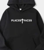 Trapstar Places T-Faces Hoodie in Black, relaxed fit with signature graphic detail