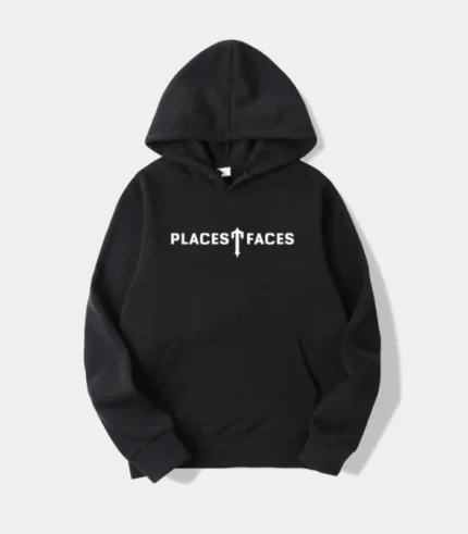 Trapstar Places T-Faces Hoodie in Black, relaxed fit streetwear hoodie with graphic detailing