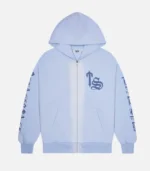 Trapstar Script Spray Hoodie in Blue, relaxed fit streetwear hoodie with spray script print