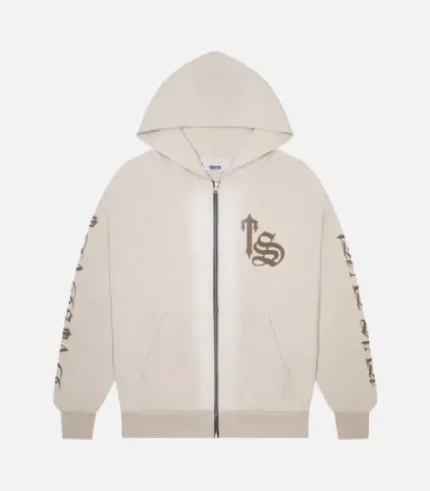 Trapstar Script Spray Hoodie in Sand, relaxed fit streetwear hoodie with spray script print