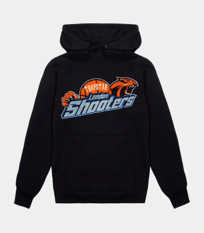 Trapstar-Shooters-Chenille-Hoodie-Black Trapstar Shooters Chenille Hoodie in Black, relaxed fit streetwear hoodie with chenille patch detailing