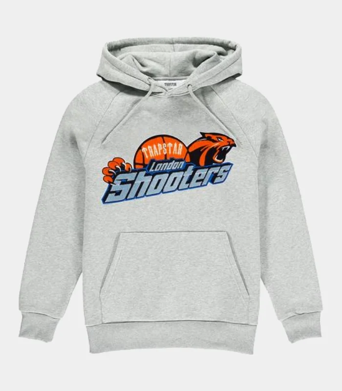 Trapstar-Shooters-Chenille-Hoodie-Gray Trapstar Shooters Chenille Hoodie in Gray, relaxed fit streetwear hoodie with chenille patch detailing