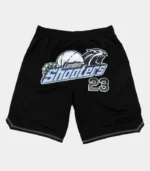 Trapstar Shorts Australia – Shooters SS23 Basketball Shorts in Black/Ice with Shooters graphic