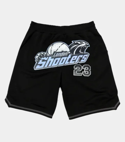 Trapstar Shorts Australia – Shooters SS23 Basketball Shorts in Black/Ice with Shooters graphic