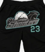Trapstar Shorts Australia – Shooters SS23 Basketball Shorts in Black/Navy with Shooters graphic