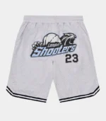 Trapstar Shorts Australia – Shooters SS23 Basketball Shorts in Grey/Blue with Shooters graphic