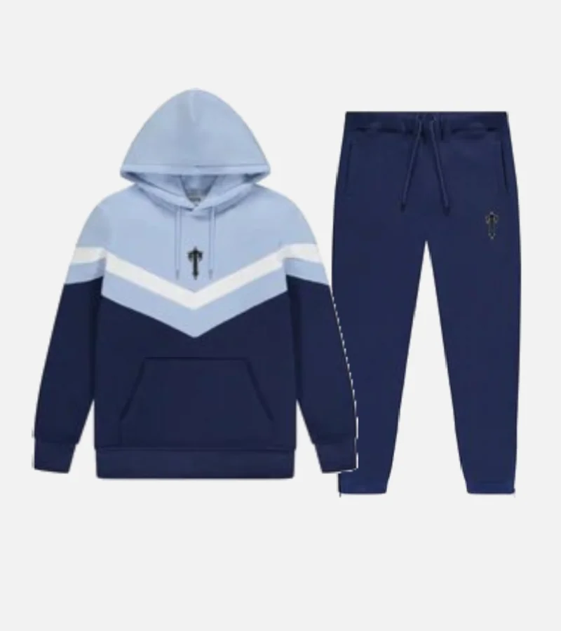 Trapstar-V-Stripe-Tracksuit-Navy-Blue Trapstar Tracksuit Australia – V-Stripe Tracksuit in Navy Blue with signature stripe detailing